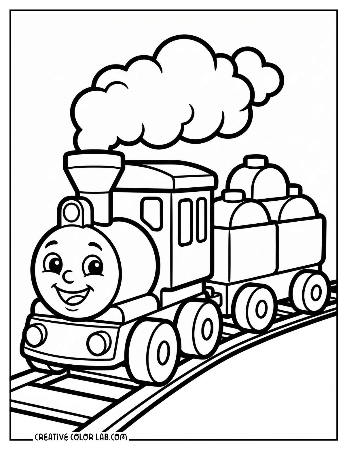A cute train lego printable coloring sheet.