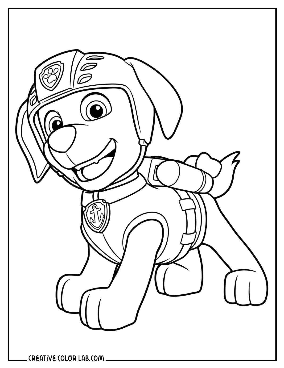 Zuma the water rescue pup in his diving helmet coloring page.
